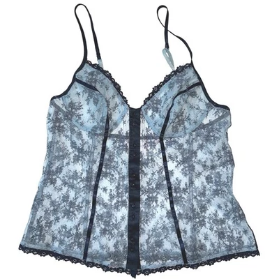 Victoria's Secret Angels Unlined Button-up Lace Bustier Light & Dark Blue XS - Image 1 of 4