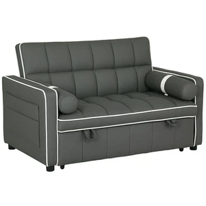HOMCOM 2 Seater Pull Out Sofa Bed with Adjustable Backrest, Charcoal Grey - Picture 1 of 11