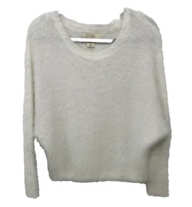 Jessica Simpson Fuzzy Pullover Pulli Dolmanärmel weiß Weihnachten Winter kuschelig - Bild 1 von 10