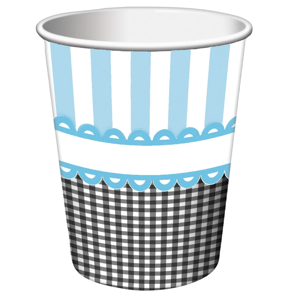 Blue Cups Boy Baby Shower Paper Cups Baby Feet Paper Cups Blue Black 8ct 9 oz - Image 1 of 1