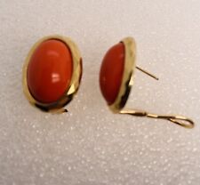 14k Y Gold Oval Cabochon Cut Oxblood Coral 17.50mm X 12mm  Earrings Clip/Post