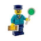 Lego Train Male Minifigure & Ticket & Signal Paddle Station Worker Guard