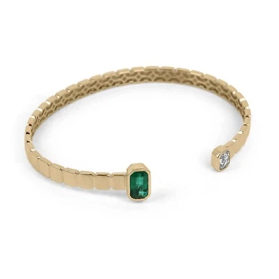 1.80tcw Fine Quality Natural Emerald & Diamond Accent Cuff Bangle Bracelet 18K — 第 1/4 张图片