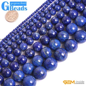 Natürliche Qualität AAA Blau Lapislazuli Edelstein Runde Perlen Kostenloser Versand 15" Strang - Bild 1 von 53