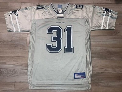 Camiseta deportiva Reebok de los Dallas Cowboys Roy Williams plateada con logotipo variación NFL grande L NUEVA Foto 1 de 4
