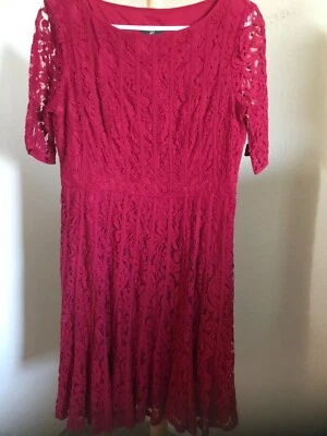 Adrianna Papell 10P Red Lace Overlay Fit And Flare Cocktail Semi Formal Dress  - Image 1 of 4