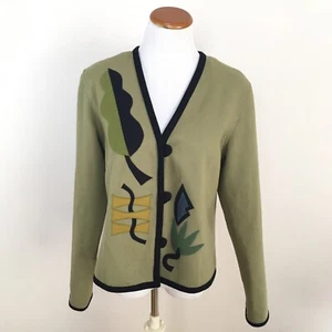 Beppa Wool Jacket Sz Medium Green Wearable Art Button Front - Picture 1 of 5