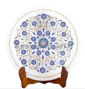 Handmade Marble Inlay Plate with Semi-Precious Stones – 10 x 10 Inches - Picture 1 of 5