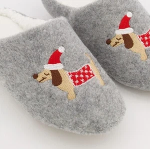 NEW BOX TOTES TOASTIES DACHSHUND Sherpa lined slippers LARGE 7/8 Sausage Dog