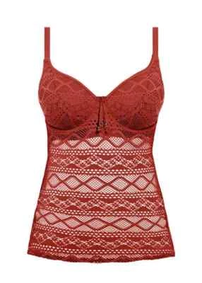 Camiseta Tankini Freya Sundance Acolchada con Aros Crochet Superposición Traje de Baño Ámbar Foto 1 de 4