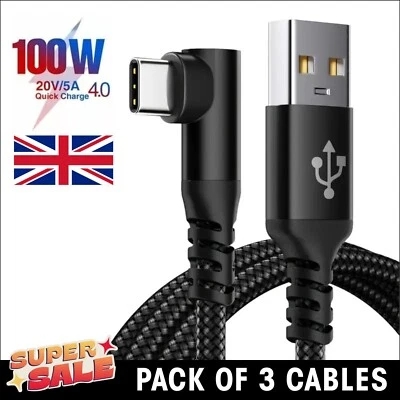 90 DEGREE Right Angle USB Type C Fast Data Sync Charger Charging Cable Lead Wire - Image 1 of 4