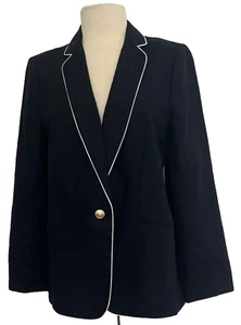 Talbots Blazer Womens 12 Navy Blue Jacket 100% Linen Button Pockets Preppy Work - Picture 1 of 18