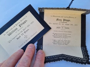 Edwardian In Memoriam Karten William & Mary Phipps 1902 MISERDEN Ehepaar - Bild 1 von 11