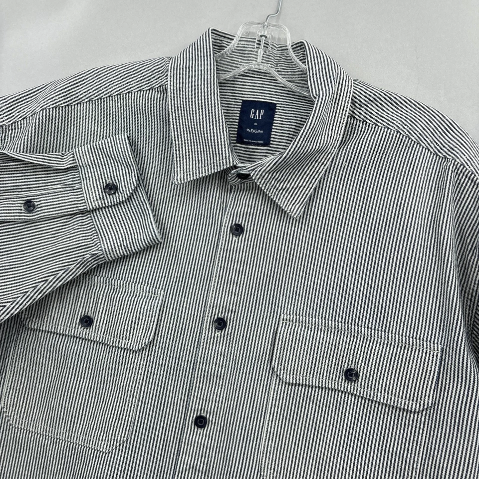 Camisa GAP Para Hombres XL Azul Ferrocarril Camisa Grande Denim Rayas Botón Delantero De Gran Tamaño Foto 1 de 4