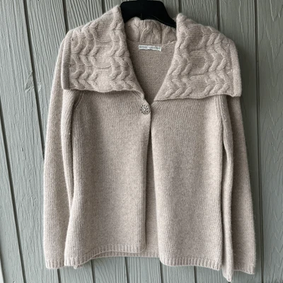 Cárdigan Sarah Spencer Lana de Cordero Angora Cuello Cable Beige Botón Suéter S Foto 1 de 4