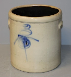 Antique 3 Gallon Salt Glaze Crock – Cobalt Blue Target Design - Picture 1 of 11