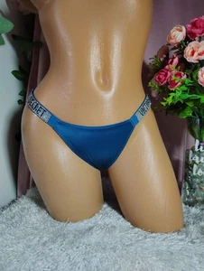 Victorias Secret Bombshell Shine Rhinestones Strap String Bikini Panty Teal New - Picture 1 of 6