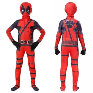 Boys Deadpool Costume Superhero Fancy Dress Party Cosplay Jumpsuit Mask Outfit - Picture 1 of 5