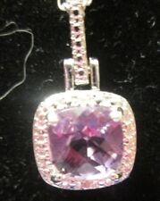 STERLING SILVER 18 INCH CHAIN WITH AN AMETHYST SQUARE PENDANT