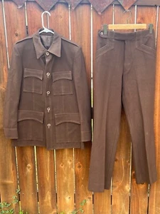 VTG 1970s Chocolate Brown Lucasini Western Suit 40R 30W - Picture 1 of 12