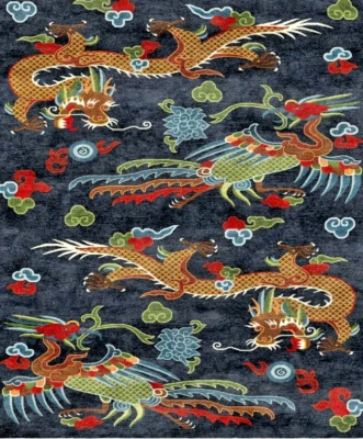 Majestuosas alfombras de lana de dragón anudado tibetano-colores impresionantes, simbolismo antiguo Foto 1 de 4