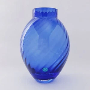 Vintage Tiffany & Co Cobalt Blue Optic Swirl Spiral Art Glass Vase England - Picture 1 of 12