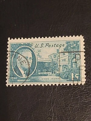 US Stamp Sc# 930 Roosevelt Hyde Park 1c 1946 Green Used - # 4166 - Image 1 of 2