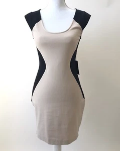 Express 4 Bodycon Dress Sheath Nude Black Colorblock Stretch Sz 4 NWT $70 - Picture 1 of 5