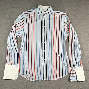 Robert Graham Shirt Large L Blue Red Orange Striped Button Up Logo Mens - Picture 1 of 19