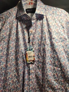 NWT Robert Graham Banner Pixel Print Large Short Sleeve Shirt Tailored Fit - Picture 1 of 7