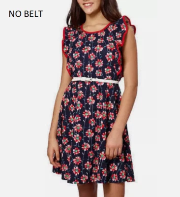 MUÑECA DE PAPEL NIÑAS VESTIDO FLORAL SIN MANGAS CON VOLANTES SIN CINTURÓN (ROJO/AZUL MARINO 8) NUEVO CON ETIQUETAS Foto 1 de 3