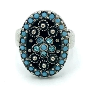 Vintage Southwestern Blue Tourmaline Turquoise Ring Size 6 - Picture 1 of 10