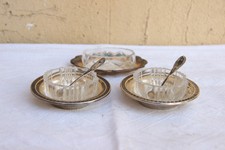 ANTICO SET DA TAVOLA SALE PEPE CON CUCCHIAINI IN ARGENTO TITOLO 800 E VETRO