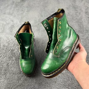Dr. Martens 1460 Green Leather Boots Made in England UK 4 Shamrock Embossed - Picture 1 of 13