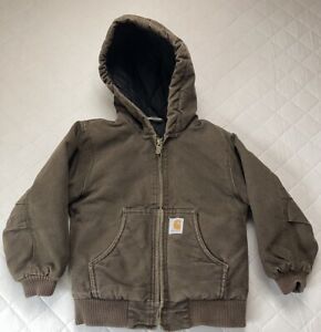 Carhartt Full Zip Hooded Quilt Lined Brown Sandstone Jacket Coat Boy’s XXS 4-5
