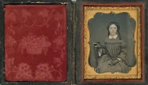 Pretty Young Woman Sitting Sideways Chair (1/9 Plate Daguerreotype - Full Case) - Picture 1 of 5