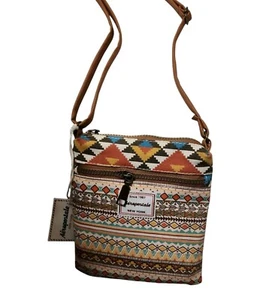 Aeropostal New York Handtasche Umhängetasche klein Stoff braun 8 x 7 Zoll  - Bild 1 von 4