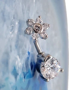 1 Ct Round Cut Lab-Created Diamond Women Belly Button Ring 14K White Gold Finish - Picture 1 of 9