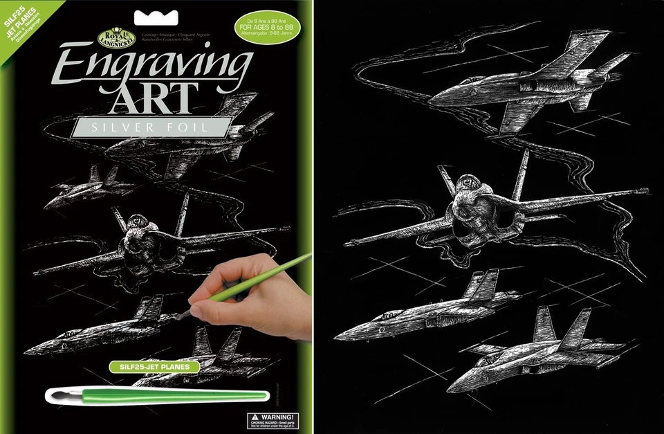 JET PLANES FIGHTERS ARMY A4 SILVER SCRAPER FOIL ENGRAVING ART KIT & TOOL SILF25 - image 1 of 1