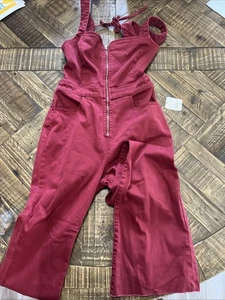 Free People Women’s Size 2 Burgundy Bib Overalls Flare CRVY - Picture 1 of 7