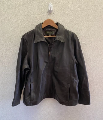 Chaqueta Usada en Excelente Condición Eddie Bauer 100% Cuero Genuino Cremallera Completa Marrón XL Pequeña PXL De Colección Foto 1 de 4