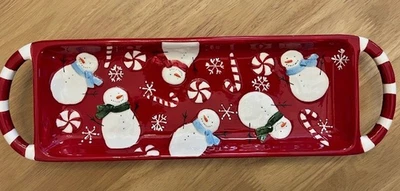 Christmas St Nicholas Square Peppermint Lane Serving Tray Rectangle 15” Snowman - Image 1 of 4
