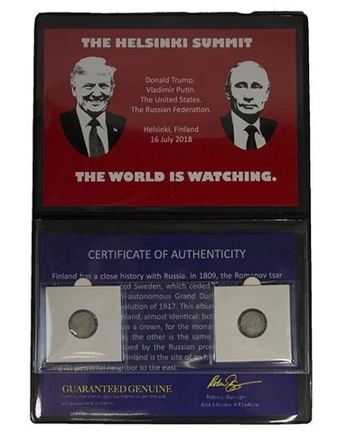 SET OF 5 ALBUMS: The Helsinki Summit: Trump & Putin. Two 1917 Finland 25 pennia Cover