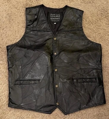 Chaleco de piel de cordero de grano superior de cuero genuino marca Maxam cosido en mosaico grande Foto 1 de 4