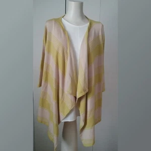Cyrus Drape Front Yellow and Cream Stripe Knit Cardigan Sweater Artsy Classic - Picture 1 of 7