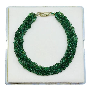 7.5 In Natural Zambian Emerald Designer Bracelet Faceted Beads 925 Silver Clasp - Picture 1 of 10
