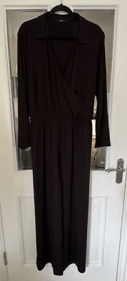 FAB GEORGE V NECK COLLARED SUBTLE STRIPE WIDE LEG JUMPSUIT WITH BELT - SIZE 24!! - Image 1 of 4