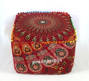 Ottoman Indian Mandala Pouf Cover Cotton Floor Cushion Cover Square 22" Inch - Picture 1 of 3