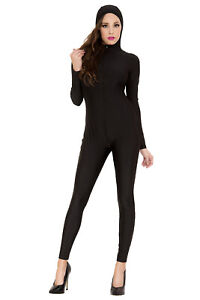 Woman Black Hooded Bodysuit Halloween Cosplay Outfit New Dancewear