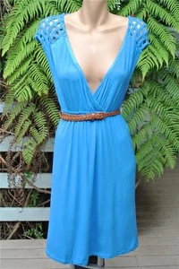 CROSSROADS BLUE Dress - Belt Included - Lattice Trim Size Large-16 NEW rrp$39.95 - Picture 1 of 1